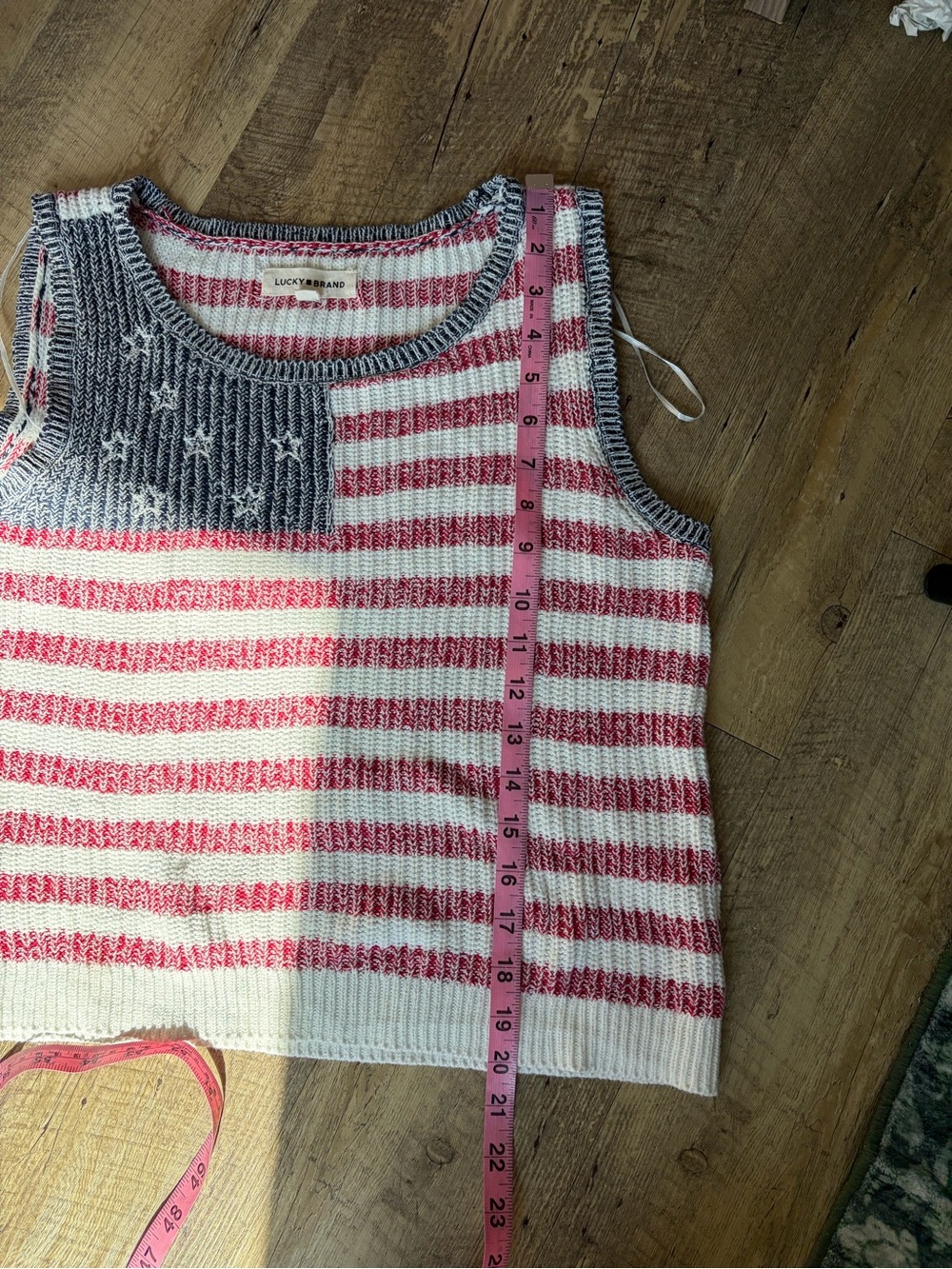 Lucky Brand American Flag Sleeveless Sweater Tank Vest Beach Knit Fisherman - Picture 8 of 8